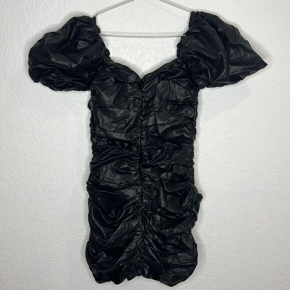 NWT Naked Wardrobe Runway Collection Faux Leather Ruched Mini Dress Medium - Picture 7 of 15